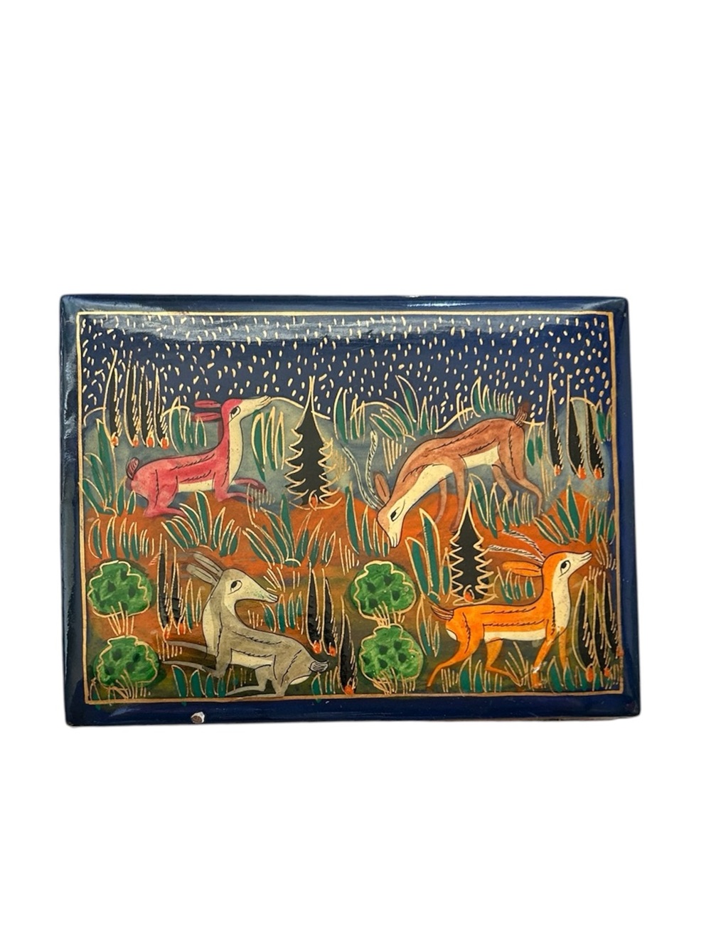 Hand Painted Kashmiri Paper-Mâché Folk Art Trinket Box